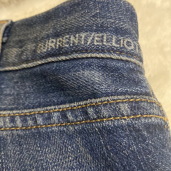 Current Elliot | dark denim distressed gold studs straight leg jeans | size 24 - Picture 7 of 7